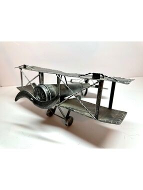 Vintage WWI-Style Metal Biplane Aircraft Desktop / Shelf Decor